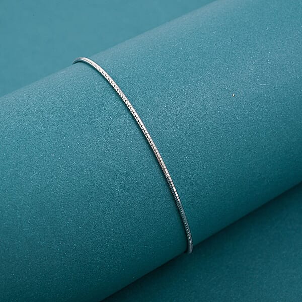 Shop Lc Diamond-cut Snake Chain Anklet In Rhodium Over Sterling Silver (10 In) 2.25 Grams