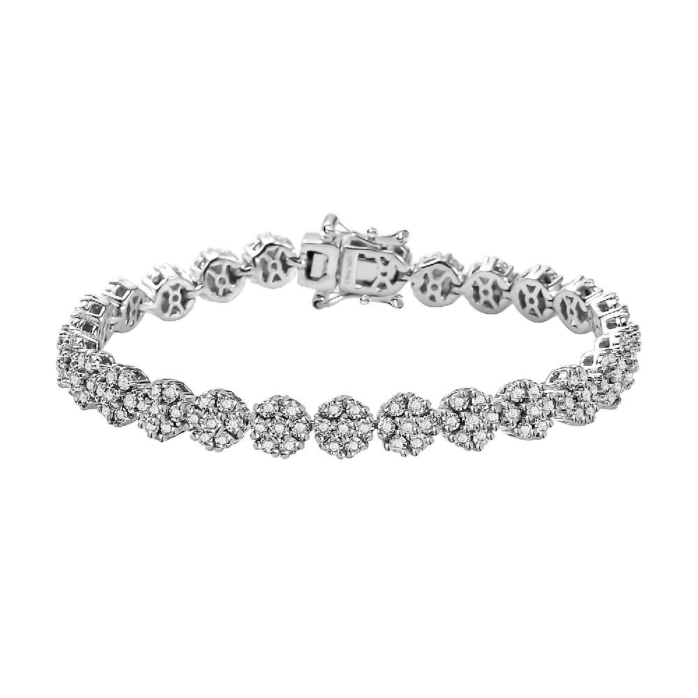 shop lc Diamond Floral Bracelet in Platinum Over Sterling Silver Silver Cluster Bracelet Wedding Gifts For Her (6.50 In) 0.90 ctw