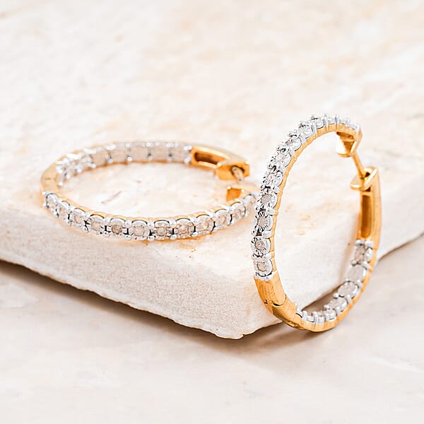 Shop Lc Diamond Hoop Earrings In 14K YG Over Sterling Silver 0.25 Ctw