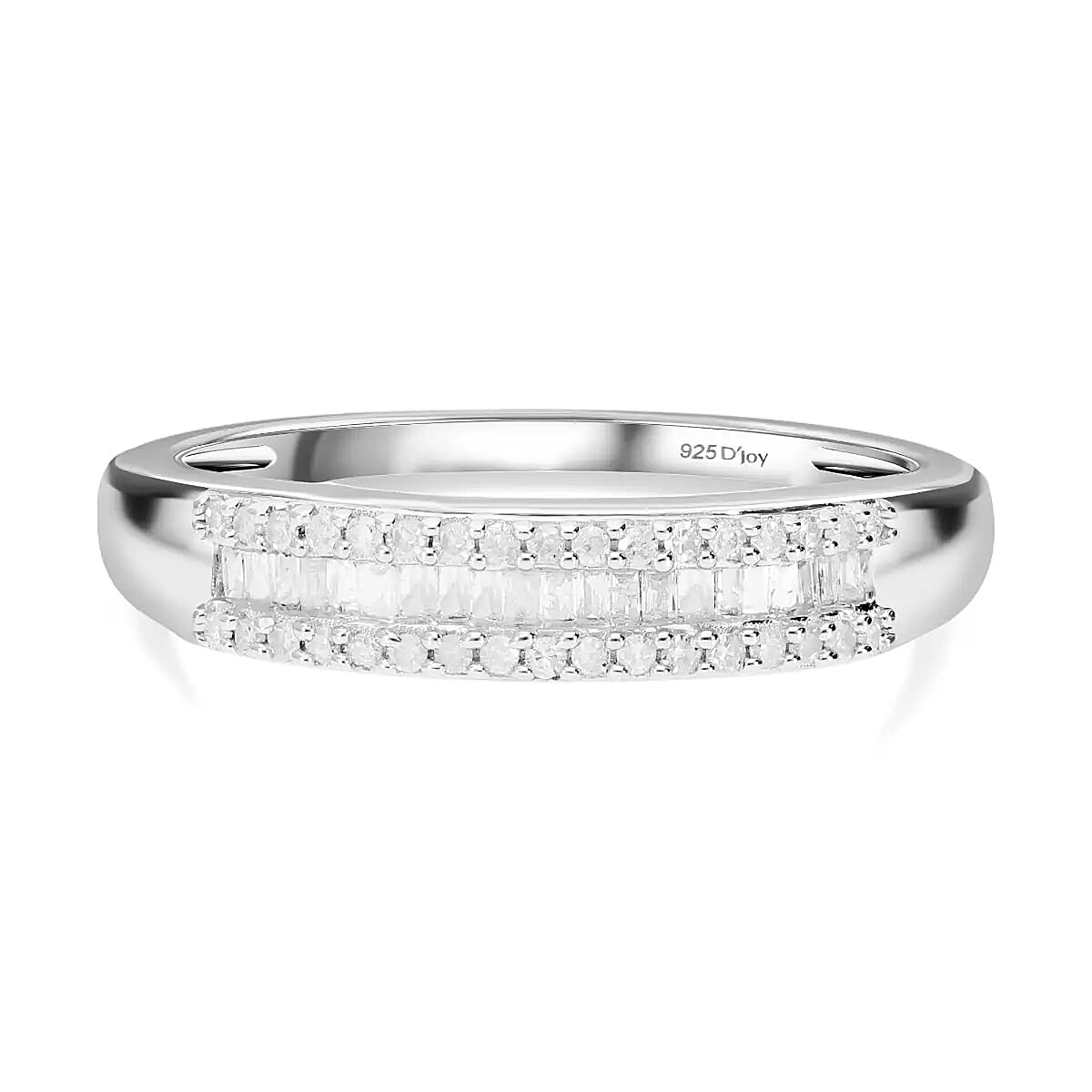 shop lc Diamond Ring Platinum Over Sterling Silver Ring Three Row Half Eternity Band Diamond Jewelry Gifts For Her 0.25 ctw