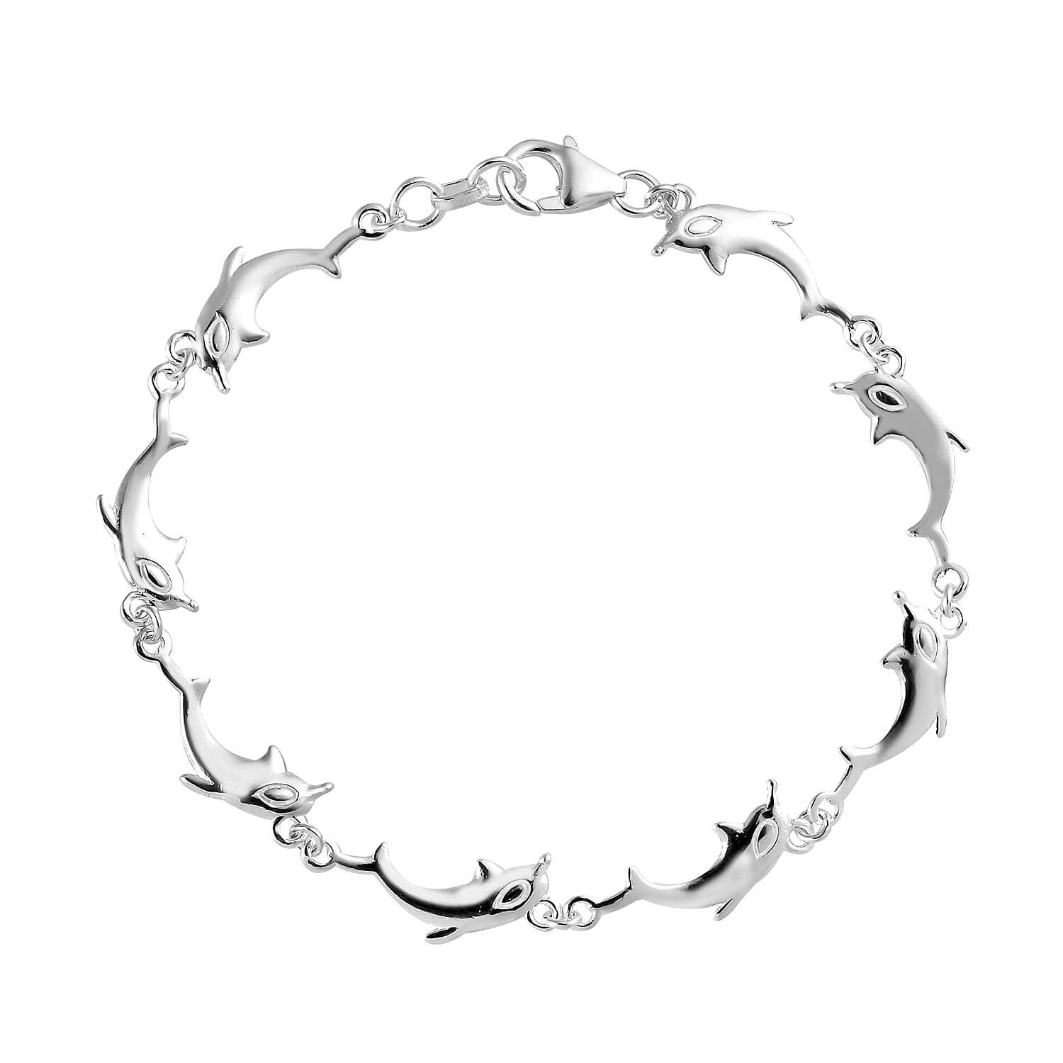 shop lc Dolphin Link Charm Bracelet For Women in Sterling Silver Ocean Jewelry Beach Gifts Size 7.25 Inches (7.25 In)