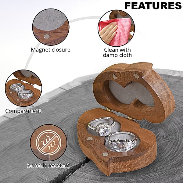 Shop Lc Double Heart Shape Walnut Jewelry Ring Box - Brown