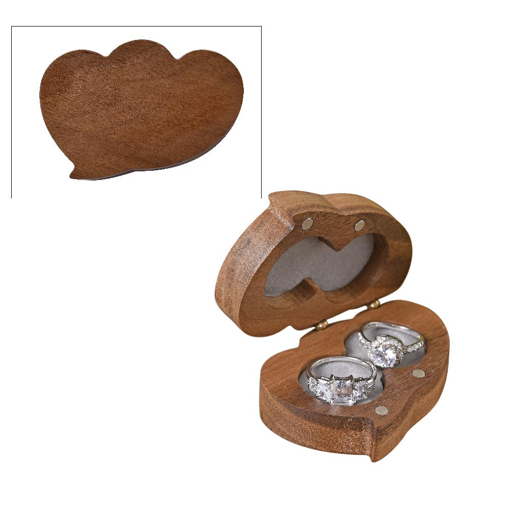 shop lc Double Heart Shape Walnut Jewelry Ring Box - Brown
