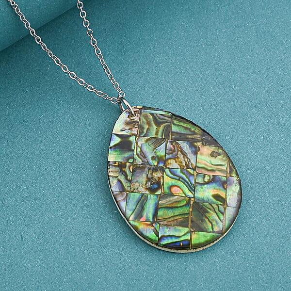 Shop Lc Drop Abalone Shell 16-18 Inches Pendant In Silvertone With Stainless Steel Necklace