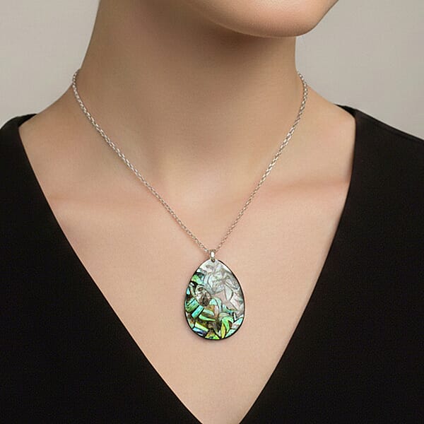 Shop Lc Drop Abalone Shell 16-18 Inches Pendant In Silvertone With Stainless Steel Necklace