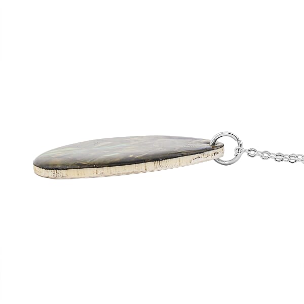 Shop Lc Drop Abalone Shell 16-18 Inches Pendant In Silvertone With Stainless Steel Necklace