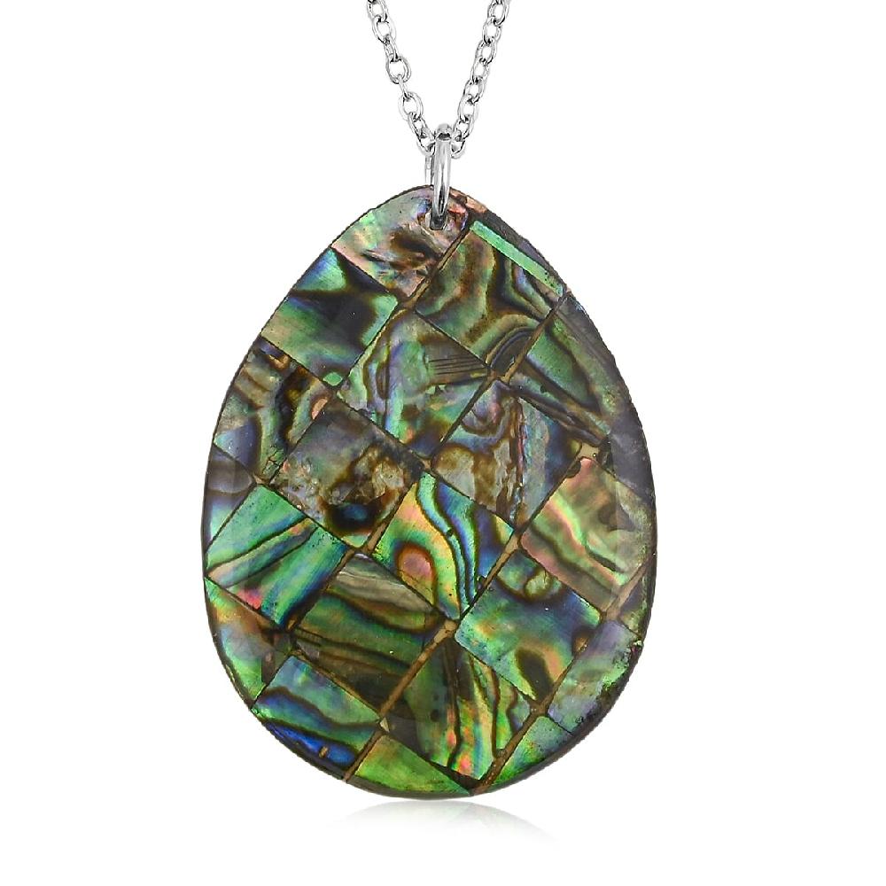 shop lc Drop Abalone Shell 16-18 Inches Pendant in Silvertone with Stainless Steel Necklace