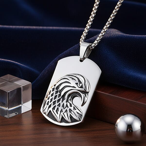 Shop Lc Eagle Pendant Necklace In Black Oxidized And Stainless Steel (20-22 Inches)