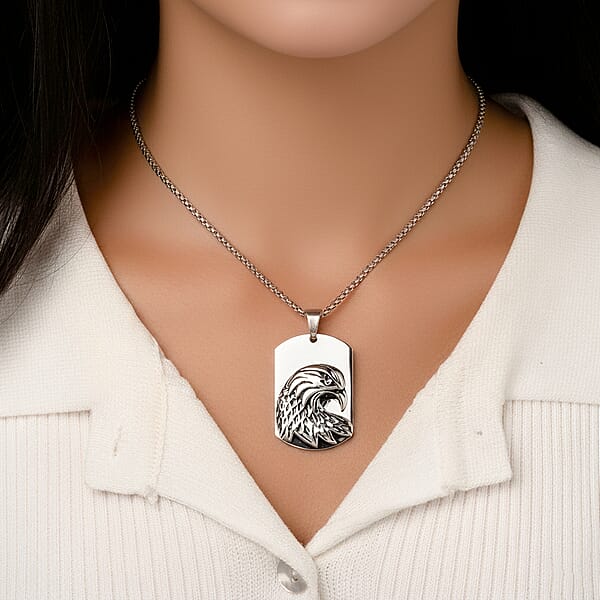 Shop Lc Eagle Pendant Necklace In Black Oxidized And Stainless Steel (20-22 Inches)