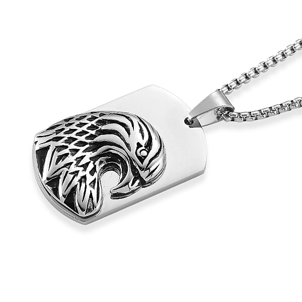 Shop Lc Eagle Pendant Necklace In Black Oxidized And Stainless Steel (20-22 Inches)