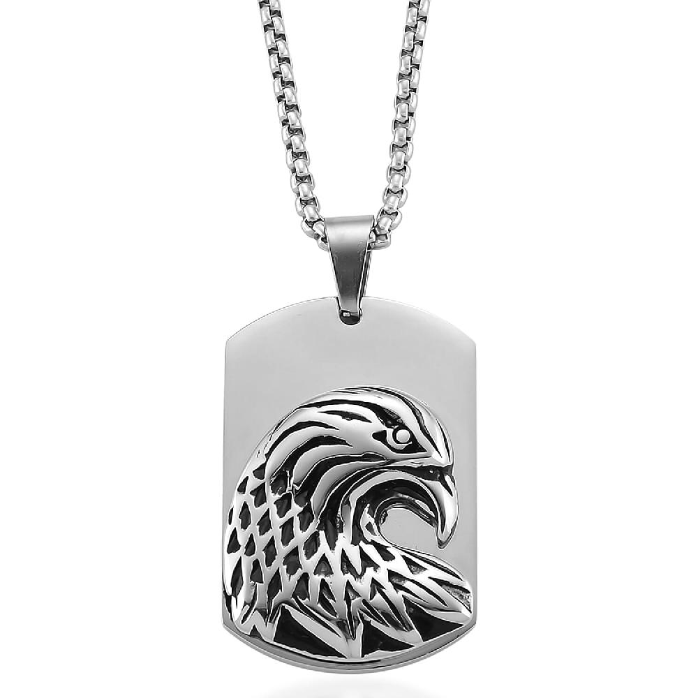 shop lc Eagle Pendant Necklace in Black Oxidized and Stainless Steel (20-22 Inches)
