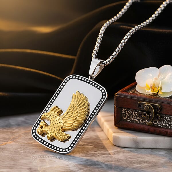 Shop Lc Eagle Pendant Necklace In ION Plated YG Black Oxidized And Stainless Steel (20-22 Inches)