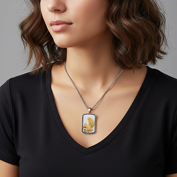Shop Lc Eagle Pendant Necklace In ION Plated YG Black Oxidized And Stainless Steel (20-22 Inches)