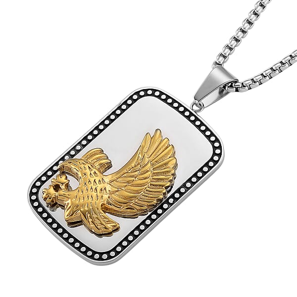 Shop Lc Eagle Pendant Necklace In ION Plated YG Black Oxidized And Stainless Steel (20-22 Inches)