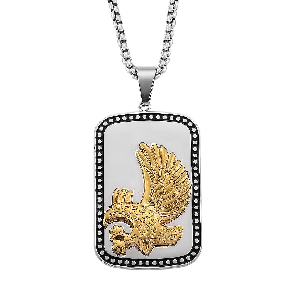 shop lc Eagle Pendant Necklace in ION Plated YG Black Oxidized and Stainless Steel (20-22 Inches)