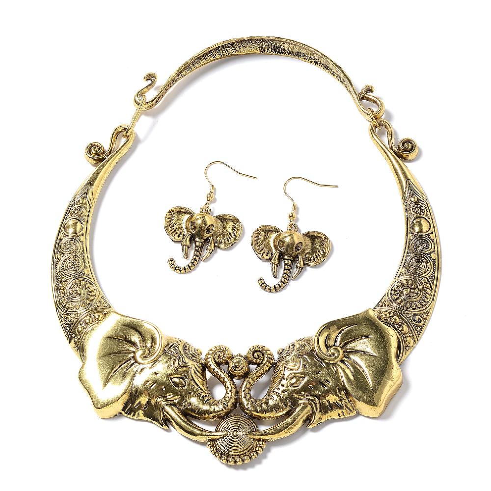 shop lc Elephant Earrings and Necklace Set in Goldtone 16 Inches Chunky Statement Jewelry For Women