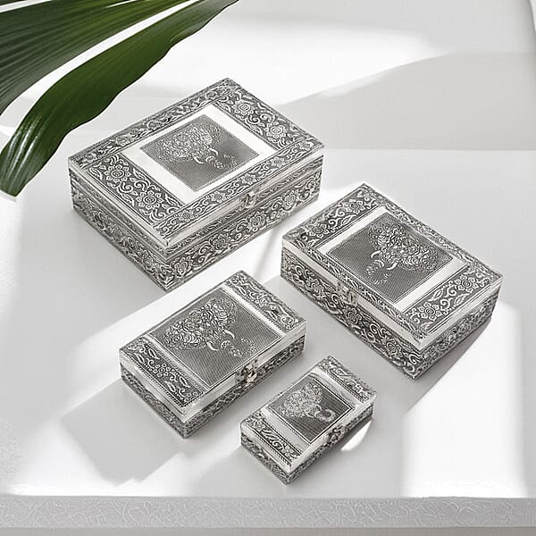 Shop Lc Elephant Embossed Aluminium Oxidized Set Of 4 Nesting Storage Box