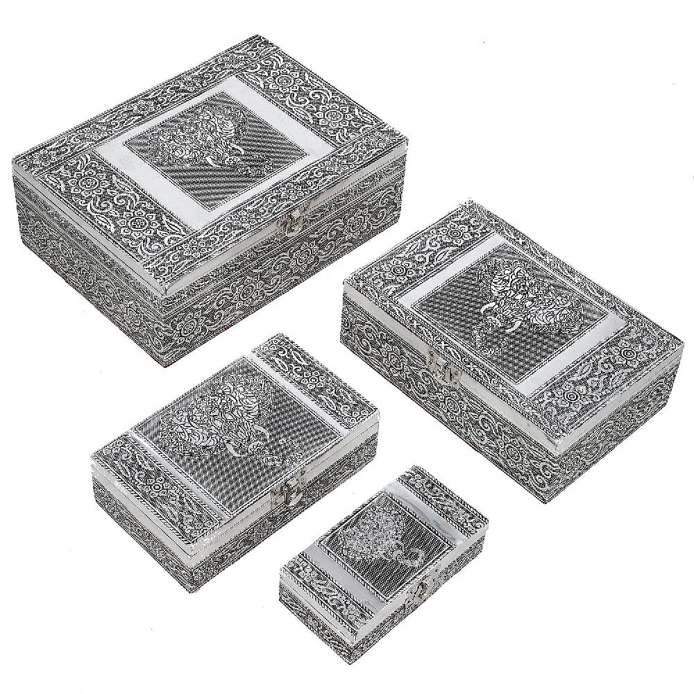 shop lc Elephant Embossed Aluminium Oxidized Set of 4 Nesting Storage Box shop lc Elephant Embossed Aluminium Oxidized Set of 4 Nesting Storage Box