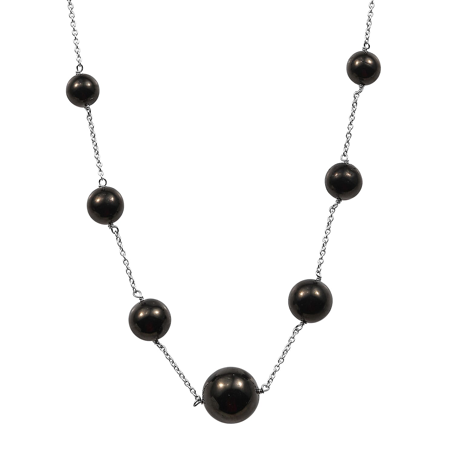 shop lc Elite Shungite 35.00 ctw Necklace in Rhodium Over Sterling Silver 20 Inches