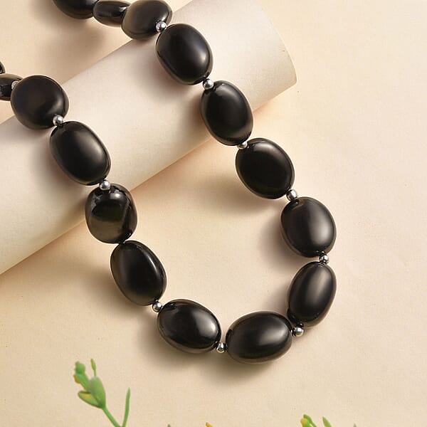 Shop Lc Elite Shungite Beaded Necklace 18-20 Inches In Rhodium Over Sterling Silver 135.00 Ctw