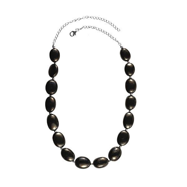 Shop Lc Elite Shungite Beaded Necklace 18-20 Inches In Rhodium Over Sterling Silver 135.00 Ctw