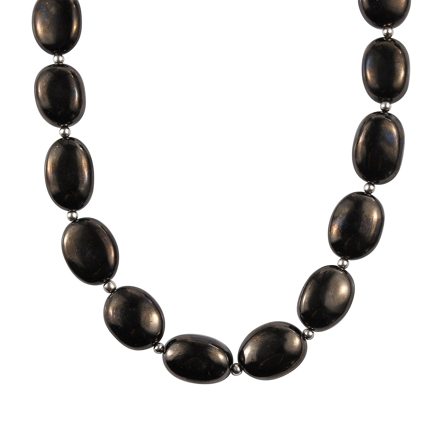 shop lc Elite Shungite Beaded Necklace 18-20 Inches in Rhodium Over Sterling Silver 135.00 ctw