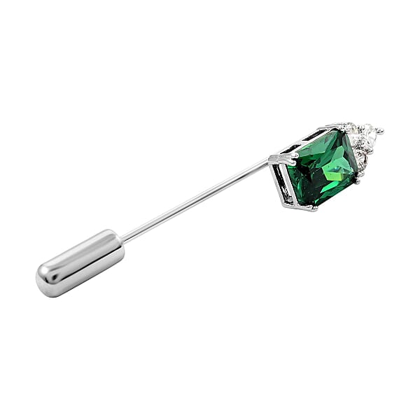 Shop Lc Emerald Cut Simulated Green And White Diamond Barpin In Silvertone 2.35 Ctw