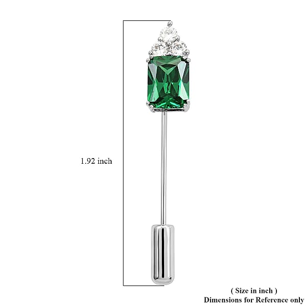 Shop Lc Emerald Cut Simulated Green And White Diamond Barpin In Silvertone 2.35 Ctw