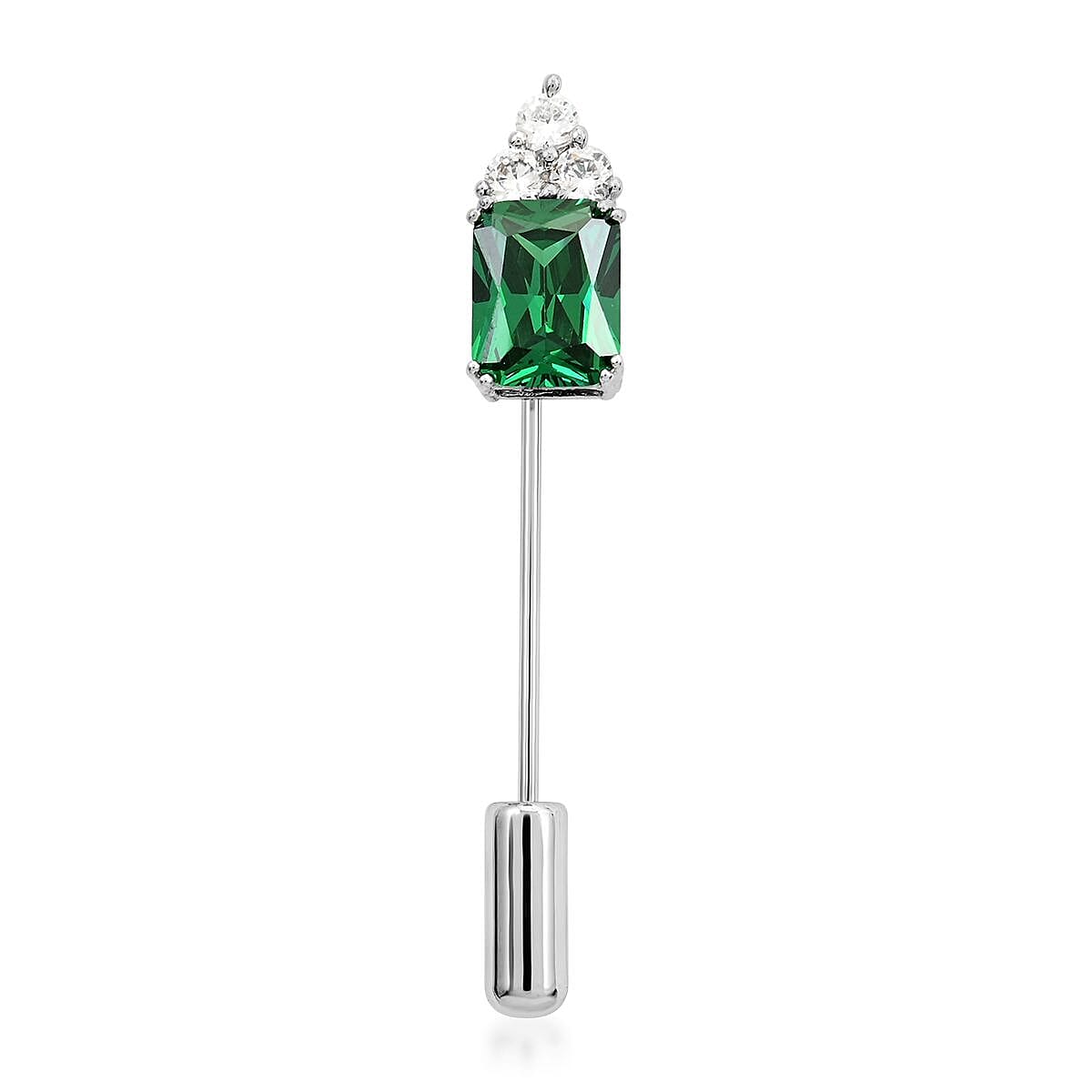 shop lc Emerald Cut Simulated Green and White Diamond Barpin in Silvertone 2.35 ctw