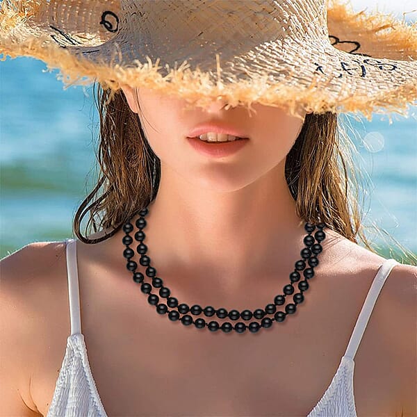 Shop Lc Enhanced Black Agate Beaded Endless Necklace 34 Inches 332.00 Ctw