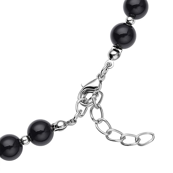 Shop Lc Enhanced Black Agate (D) 180.50 Ctw Beaded Necklace 18-20 Inches With Elongated Matching Pendant In Silvertone