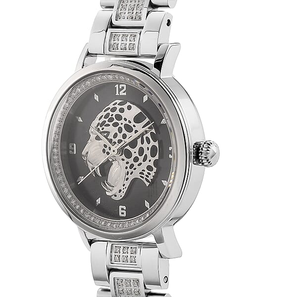 Shop Lc EON 1962 Moissanite Ronda 763 Swiss Movement Leopard Pattern Watch In Stainless Steel 1.20 Ctw