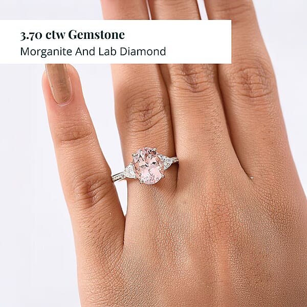 Shop Lc Epic Deal 10K Rose Gold AAA Pink Morganite Luxuriant Lab Grown Diamond (E-F VS) (0.35 Cts) Crown Jewel Ring 3.70 Ctw
