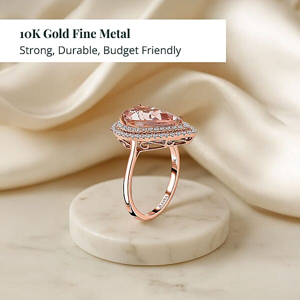 Shop Lc Epic Deal 10K Rose Gold AAA Pink Morganite Luxuriant Lab Grown Diamond (E-F VS) (0.35 Cts) Crown Jewel Ring 3.70 Ctw