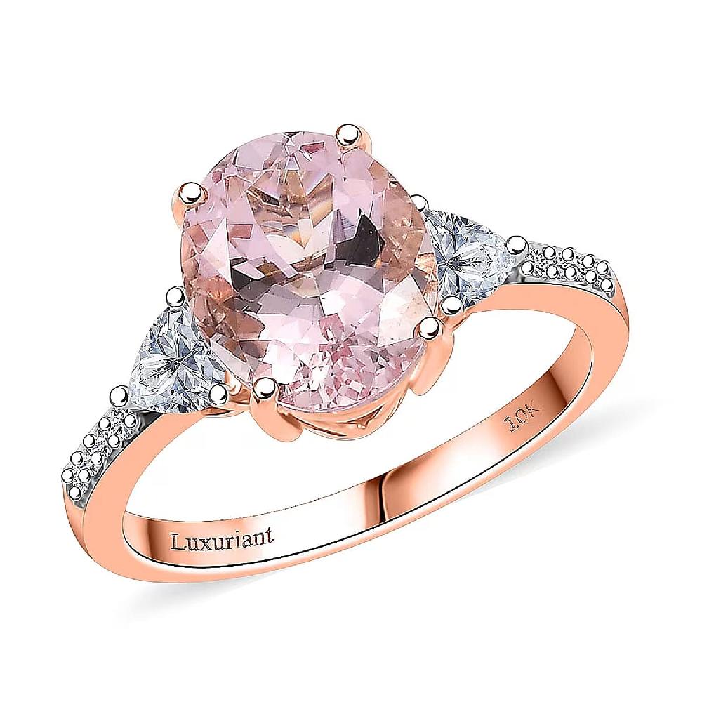shop lc Epic Deal 10K Rose Gold AAA Pink Morganite Luxuriant Lab Grown Diamond (E-F VS) (0.35 cts) Crown Jewel Ring 3.70 ctw