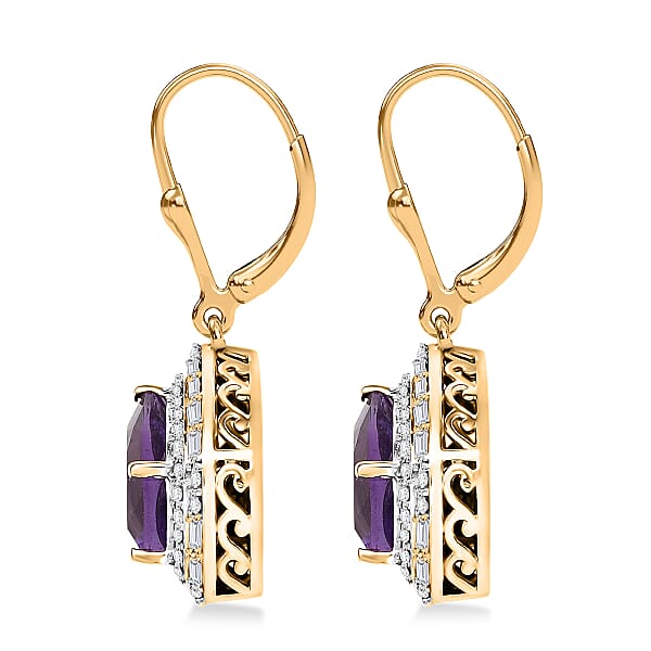 Shop Lc Epic Deal D'Joy AAA Lusaka Amethyst And Moissanite 6.10 Ctw Shield Earrings In 18K Vermeil Yellow Gold Over Sterling Silver