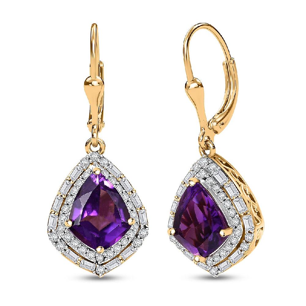 shop lc Epic Deal D'Joy AAA Lusaka Amethyst and Moissanite 6.10 ctw Shield Earrings in 18K Vermeil Yellow Gold Over Sterling Silver