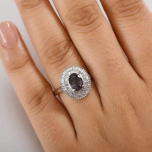 Shop Lc Epic Deal Luxoro 10K White Gold Premium Lavender Spinel Diamond (I2) (0.70 Cts) Classic Double Halo Ring 2.20 Ctw