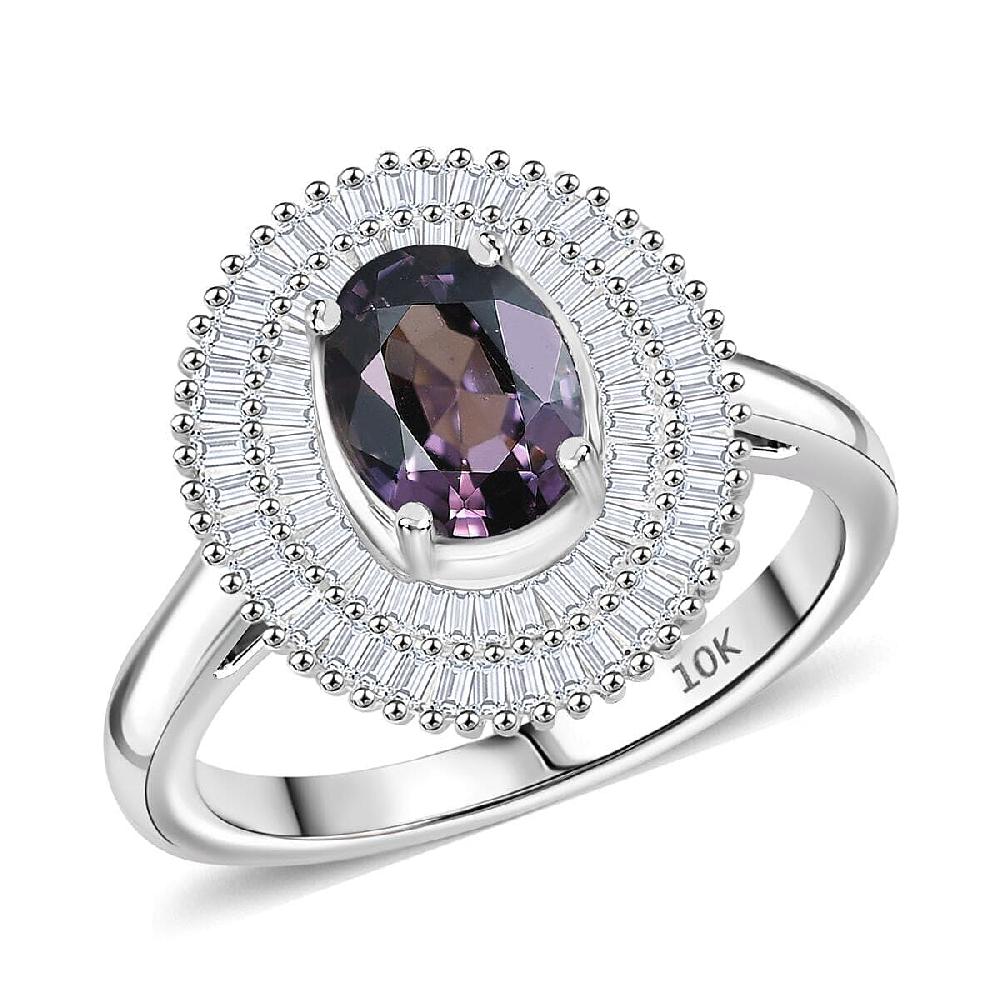 shop lc Epic Deal Luxoro 10K White Gold Premium Lavender Spinel Diamond (I2) (0.70 cts) Classic Double Halo Ring 2.20 ctw