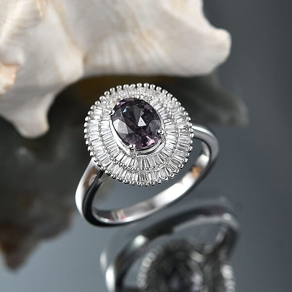 Shop Lc Epic Deal Luxoro 10K White Gold Premium Lavender Spinel Diamond (I2) (0.70 Cts) Classic Double Halo Ring 2.20 Ctw