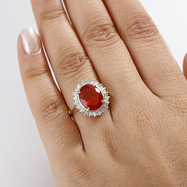 Shop Lc Epic Deal Luxoro 14K Yellow Gold AAA Crimson Fire Opal Diamond (G-H I2) (0.40 Cts) Crimson Radiance Ring 2.80 Ctw