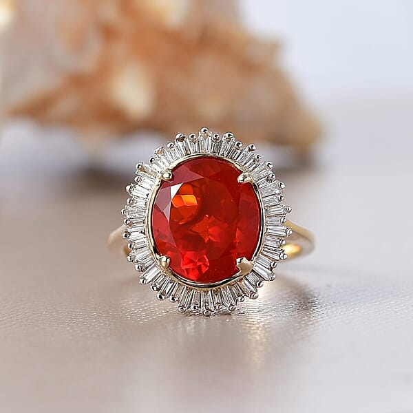 Shop Lc Epic Deal Luxoro 14K Yellow Gold AAA Crimson Fire Opal Diamond (G-H I2) (0.40 Cts) Crimson Radiance Ring 2.80 Ctw