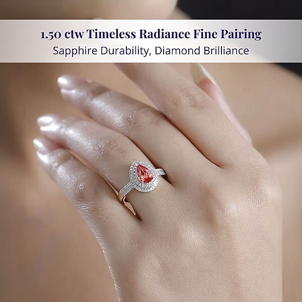 Shop Lc Epic Deal Luxoro 14K Yellow Gold AAA Padparadscha Sapphire (BT) Diamond (G-H I2) (0.40 Cts) Double Halo Ring 1.50 Ctw