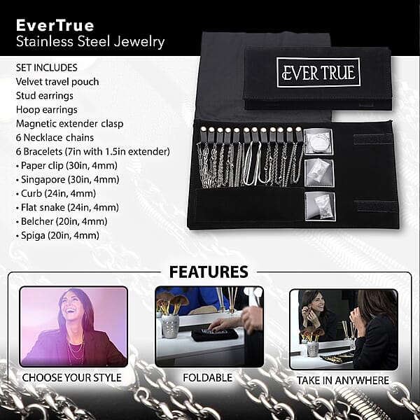Shop Lc EverTrue 15 Pieces Jewelry Set Set Of Necklace Bracelet Earrings And Extender 18K White Gold Plated Stainless Steel Jewelry Set Free Velvet Travel Organizer Pouch