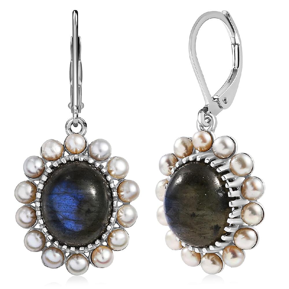 shop lc EverTrue AAA Malagasy Labradorite Freshwater Pearl Earrings in Platinum Bond 7.80 ctw