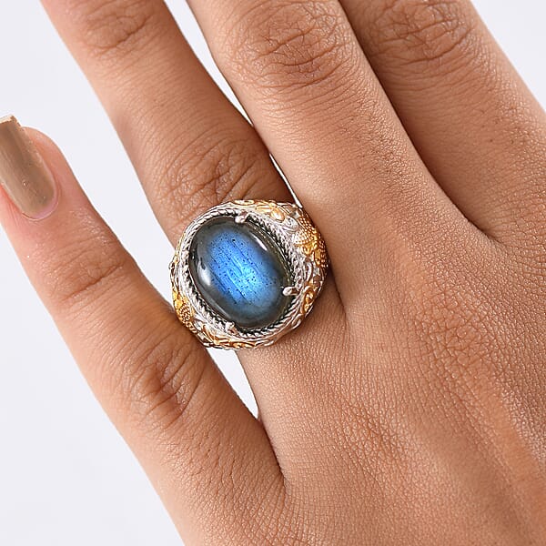 Shop Lc EverTrue AAA Malagasy Labradorite Moonlit Bloom Empress Ring In 18K YG Plated And Platinum Bond 9.70 Ctw