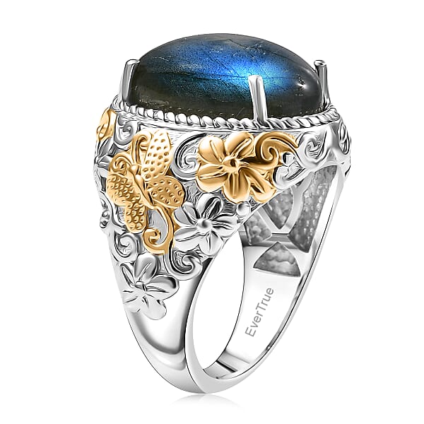Shop Lc EverTrue AAA Malagasy Labradorite Moonlit Bloom Empress Ring In 18K YG Plated And Platinum Bond 9.70 Ctw