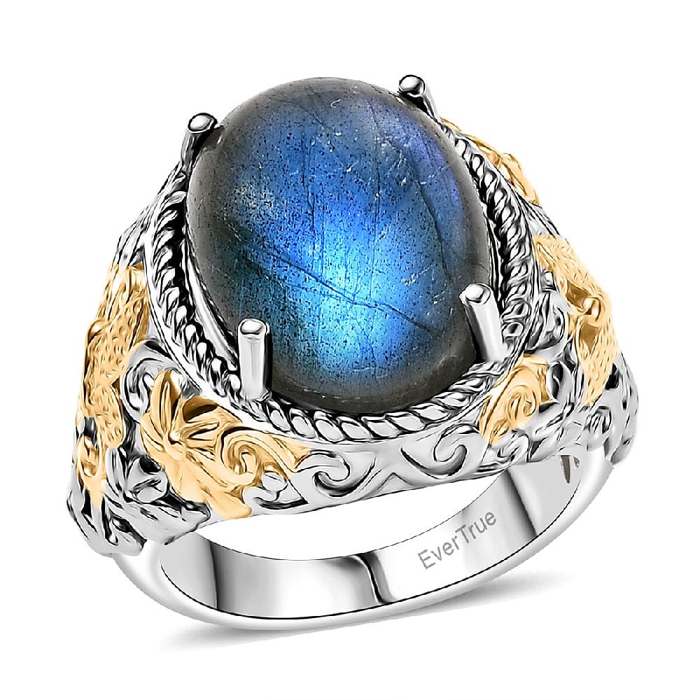 shop lc EverTrue AAA Malagasy Labradorite Moonlit Bloom Empress Ring in 18K YG Plated and Platinum Bond 9.70 ctw