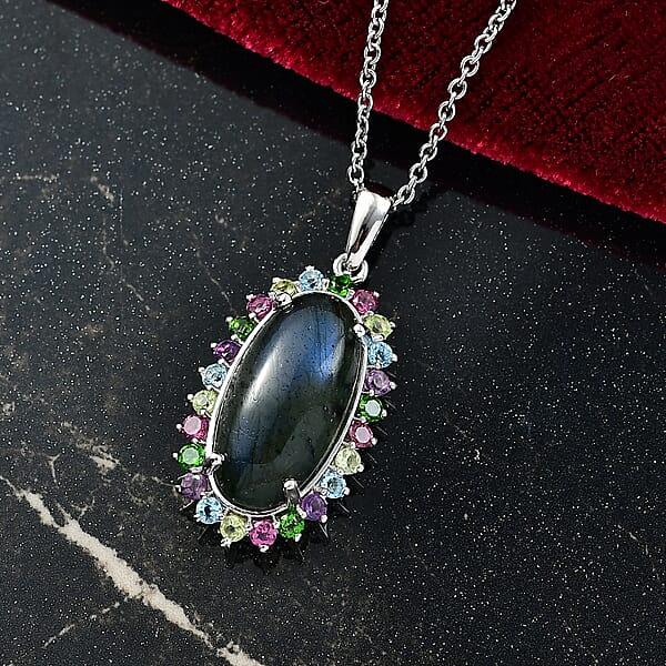 Shop Lc EverTrue AAA Malagasy Labradorite Multi Gemstone Aurora Blossom Pendant In Platinum Bond With Stainless Steel Necklace 11.00 Ctw (20 Inches)