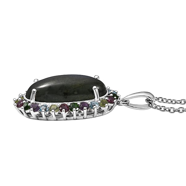 Shop Lc EverTrue AAA Malagasy Labradorite Multi Gemstone Aurora Blossom Pendant In Platinum Bond With Stainless Steel Necklace 11.00 Ctw (20 Inches)